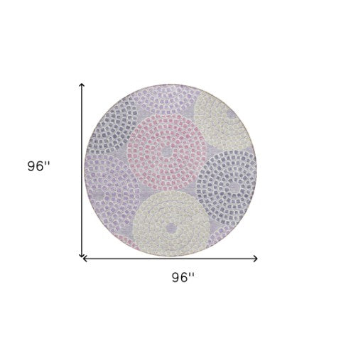 Homeroots 3' Artichoke Green And Brown Geometric Washable Area Rug For Indoor And Outdoor Spaces, Durable Design 8' Round Polyester 591959