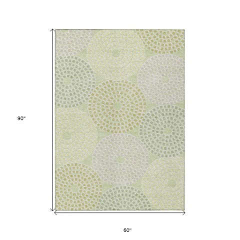 Homeroots 3' Artichoke Green And Brown Geometric Washable Area Rug For Indoor And Outdoor Spaces, Durable Design 5' X 8' Polyester 591964