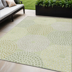 Homeroots 3' Artichoke Green And Brown Geometric Washable Area Rug For Indoor And Outdoor Spaces, Durable Design 5' X 8' Polyester 591964