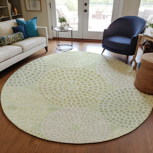 Homeroots 3' Artichoke Green And Brown Geometric Washable Area Rug For Indoor And Outdoor Spaces, Durable Design 8' Round Polyester 591965