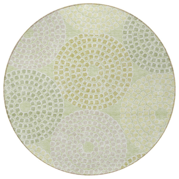 Homeroots 3' Artichoke Green And Brown Geometric Washable Area Rug For Indoor And Outdoor Spaces, Durable Design 8' Round Polyester 591965