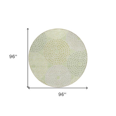 Homeroots 3' Artichoke Green And Brown Geometric Washable Area Rug For Indoor And Outdoor Spaces, Durable Design 8' Round Polyester 591965