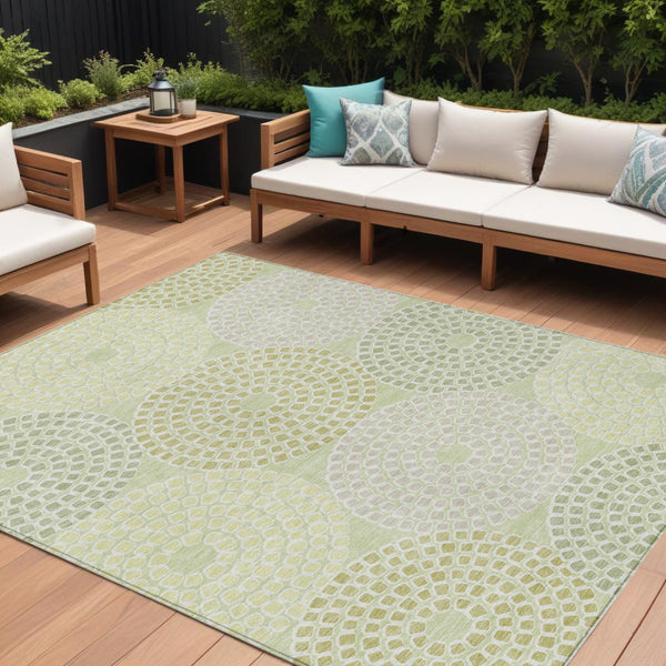 Homeroots 3' Artichoke Green And Brown Geometric Washable Area Rug For Indoor And Outdoor Spaces, Durable Design 10' X 14' Polyester 591968