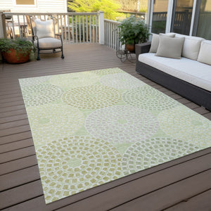 Homeroots 3' Artichoke Green And Brown Geometric Washable Area Rug For Indoor And Outdoor Spaces, Durable Design 10' X 14' Polyester 591968