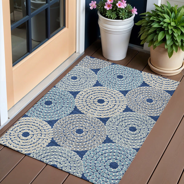 Homeroots 3' Artichoke Green And Brown Geometric Washable Area Rug For Indoor And Outdoor Spaces, Durable Design 3' X 5' Polyester 591969