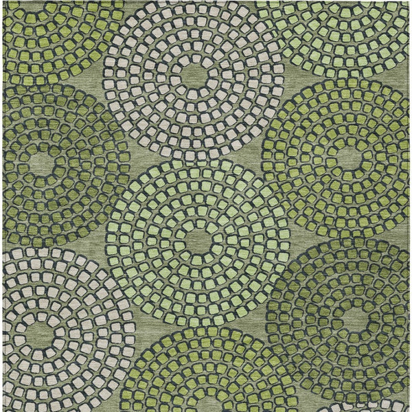 Homeroots 3' Artichoke Green And Brown Geometric Washable Area Rug For Indoor And Outdoor Spaces, Durable Design 3' X 5' Polyester 591975