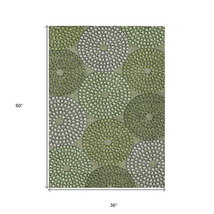 Homeroots 3' Artichoke Green And Brown Geometric Washable Area Rug For Indoor And Outdoor Spaces, Durable Design 3' X 5' Polyester 591975