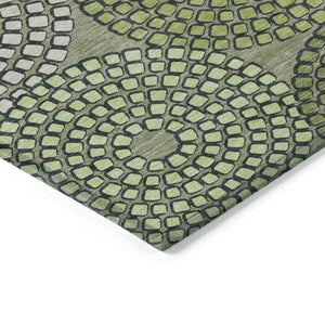 Homeroots 3' Artichoke Green And Brown Geometric Washable Area Rug For Indoor And Outdoor Spaces, Durable Design 3' X 5' Polyester 591975