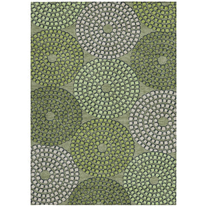 Homeroots 3' Artichoke Green And Brown Geometric Washable Area Rug For Indoor And Outdoor Spaces, Durable Design 8' X 10' Polyester 591978