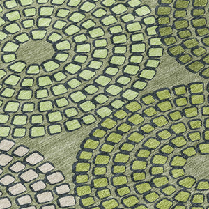 Homeroots 3' Artichoke Green And Brown Geometric Washable Area Rug For Indoor And Outdoor Spaces, Durable Design 9' X 12' Polyester 591979