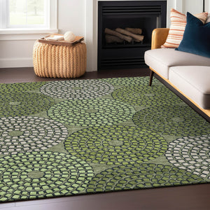Homeroots 3' Artichoke Green And Brown Geometric Washable Area Rug For Indoor And Outdoor Spaces, Durable Design 9' X 12' Polyester 591979