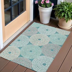 Homeroots 3' Artichoke Green And Brown Geometric Washable Area Rug For Indoor And Outdoor Spaces, Durable Design 3' X 5' Polyester 591981