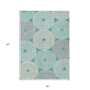 Homeroots 3' Artichoke Green And Brown Geometric Washable Area Rug For Indoor And Outdoor Spaces, Durable Design 5' X 8' Polyester 591982