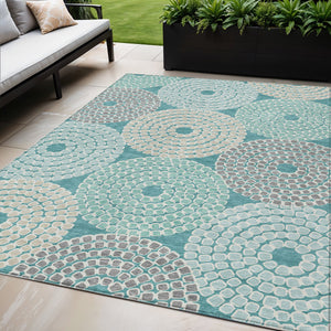 Homeroots 3' Artichoke Green And Brown Geometric Washable Area Rug For Indoor And Outdoor Spaces, Durable Design 5' X 8' Polyester 591982
