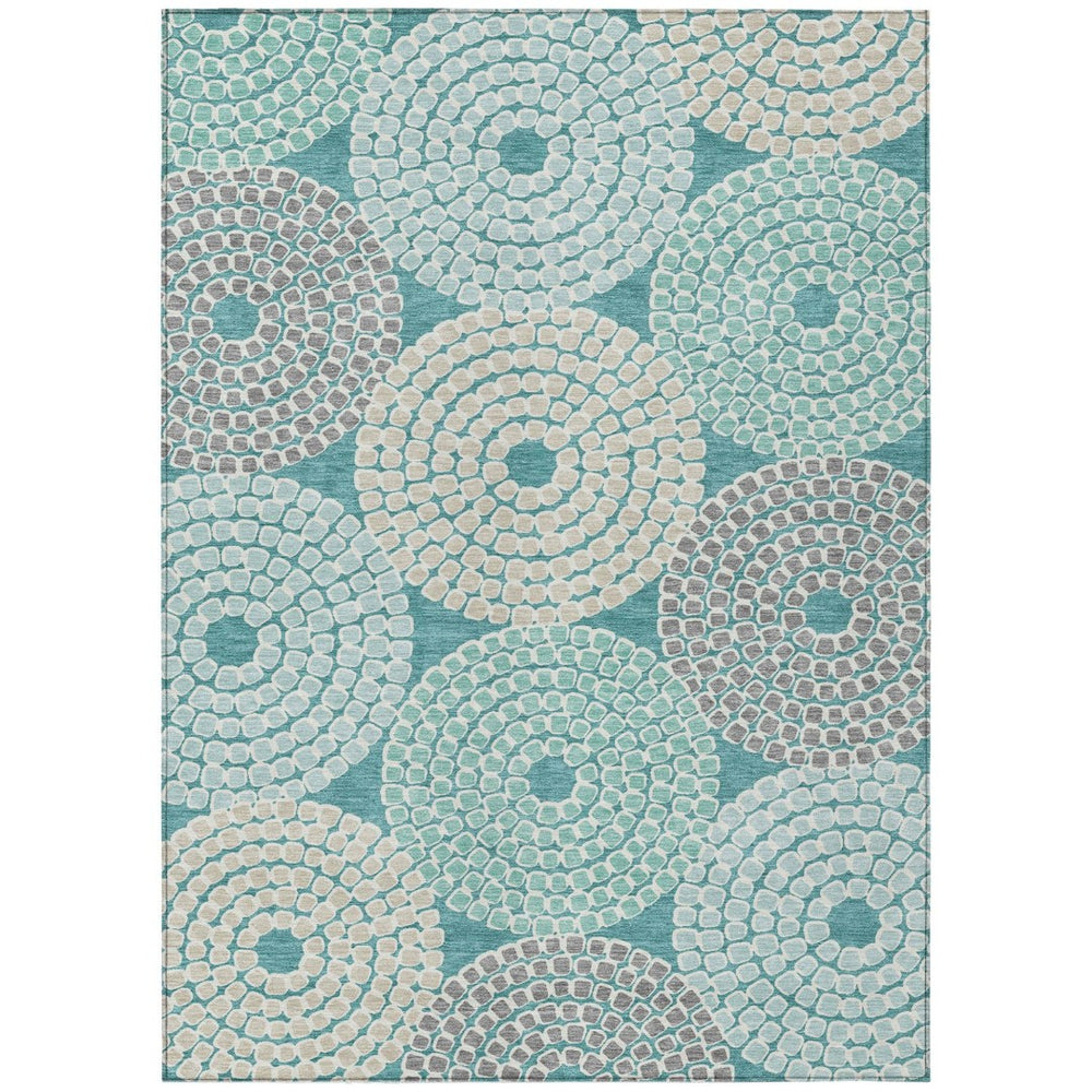 HomeRoots 5' Geometric Washable Indoor Outdoor Area Rug in Teal, Blue, Beige, and Gray - Stylish & Durable! 8' X 10' 591984
