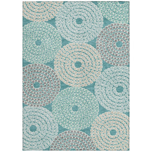 HomeRoots 9' Geometric Teal Blue Beige Gray Area Rug - Washable, Durable, Perfect for Indoor & Outdoor Spaces 9' X 12' 591985