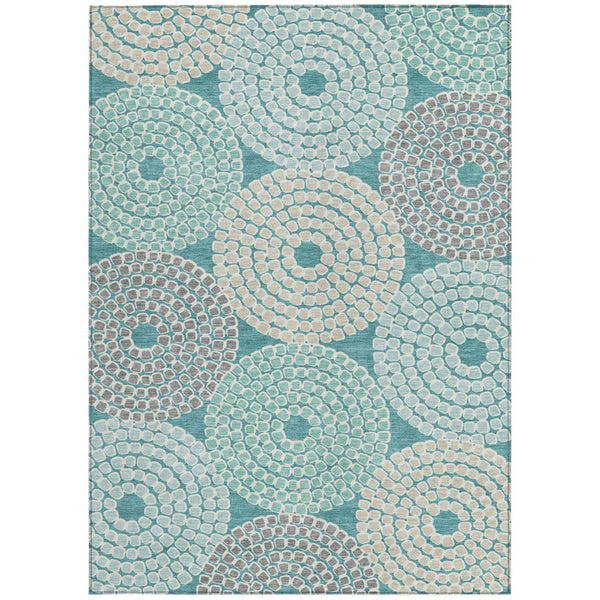 HomeRoots 9' Geometric Teal Blue Beige Gray Area Rug - Washable, Durable, Perfect for Indoor & Outdoor Spaces 9' X 12' 591985