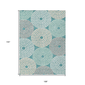HomeRoots 9' Geometric Teal Blue Beige Gray Area Rug - Washable, Durable, Perfect for Indoor & Outdoor Spaces 9' X 12' 591985