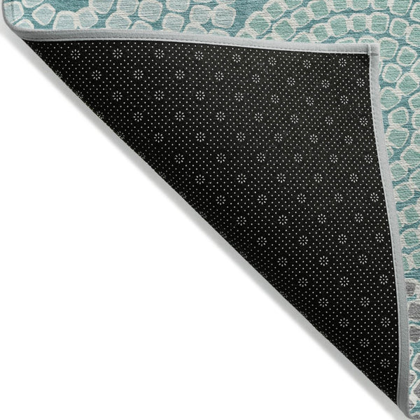 HomeRoots 9' Geometric Teal Blue Beige Gray Area Rug - Washable, Durable, Perfect for Indoor & Outdoor Spaces 9' X 12' 591985