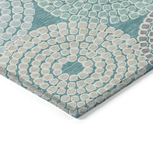 HomeRoots 9' Geometric Teal Blue Beige Gray Area Rug - Washable, Durable, Perfect for Indoor & Outdoor Spaces 9' X 12' 591985