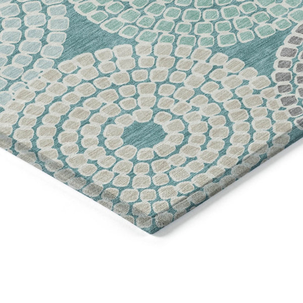 HomeRoots 9' Geometric Teal Blue Beige Gray Area Rug - Washable, Durable, Perfect for Indoor & Outdoor Spaces 9' X 12' 591985
