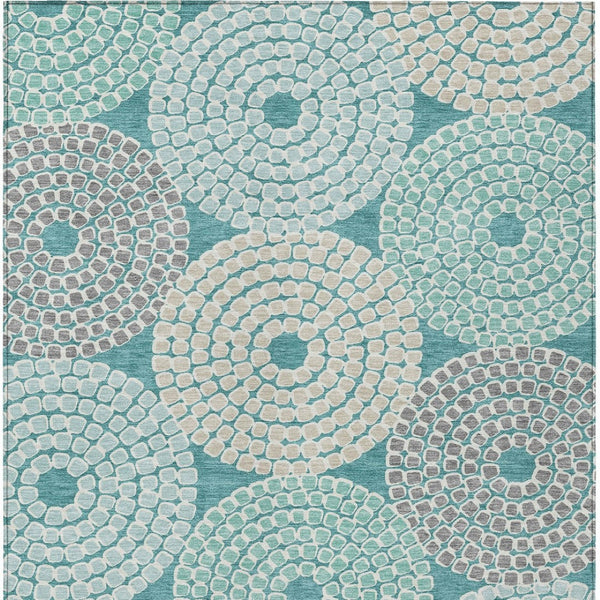 HomeRoots 9' Geometric Teal Blue Beige Gray Area Rug - Washable, Durable, Perfect for Indoor & Outdoor Spaces 9' X 12' 591985
