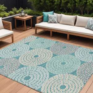 Homeroots 3' Artichoke Green And Brown Geometric Washable Area Rug For Indoor And Outdoor Spaces, Durable Design 10' X 14' Polyester 591986