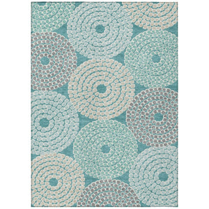 HomeRoots 5' Geometric Washable Indoor Outdoor Area Rug in Teal, Blue, Beige, and Gray - Stylish & Durable! 10' X 14' 591986