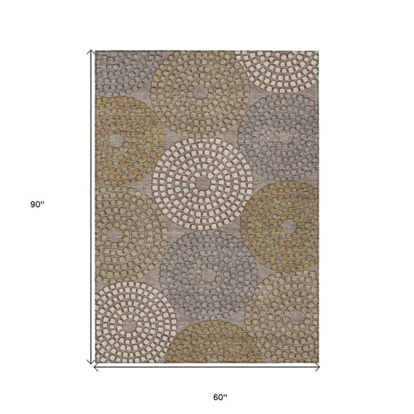 HomeRoots 5' Geometric Washable Area Rug in Taupe, Beige & Green - Durable, Stylish Design for Indoor & Outdoor 5' X 8' 591988