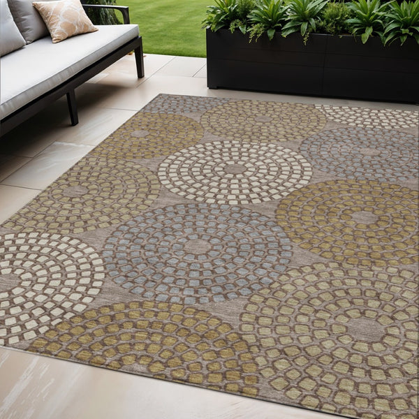 HomeRoots 5' Geometric Washable Area Rug in Taupe, Beige & Green - Durable, Stylish Design for Indoor & Outdoor 5' X 8' 591988