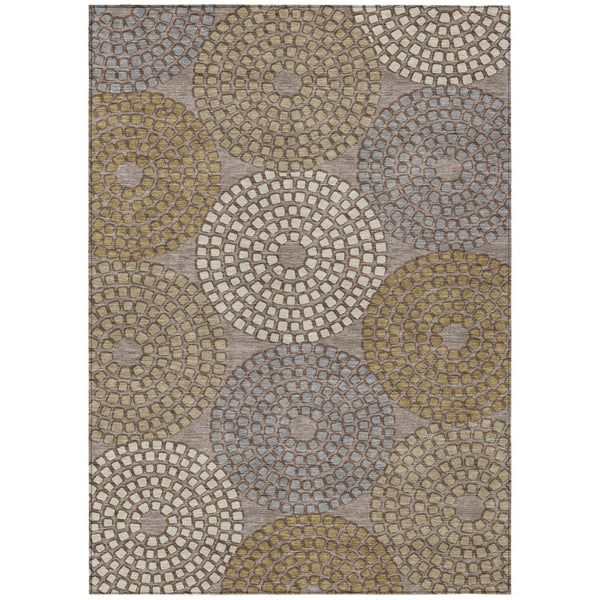 HomeRoots 5' Geometric Washable Area Rug in Taupe, Beige & Green - Durable, Stylish Design for Indoor & Outdoor 5' X 8' 591988
