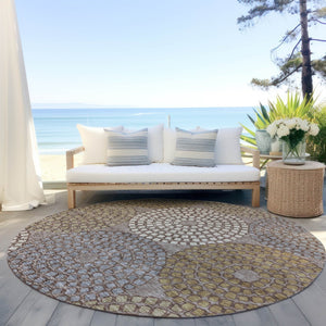HomeRoots 5' Geometric Washable Area Rug in Taupe, Beige & Green - Durable, Stylish Design for Indoor & Outdoor 8' Round 591989