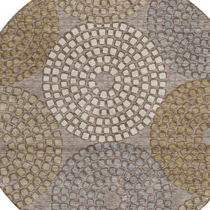 HomeRoots 5' Geometric Washable Area Rug in Taupe, Beige & Green - Durable, Stylish Design for Indoor & Outdoor 8' Round 591989