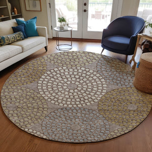 HomeRoots 5' Geometric Washable Area Rug in Taupe, Beige & Green - Durable, Stylish Design for Indoor & Outdoor 8' Round 591989