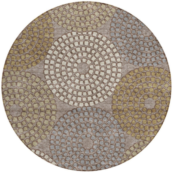 HomeRoots 5' Geometric Washable Area Rug in Taupe, Beige & Green - Durable, Stylish Design for Indoor & Outdoor 8' Round 591989