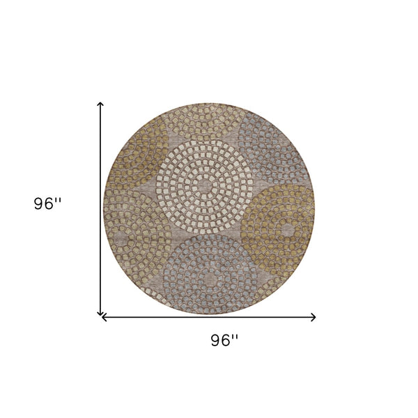 HomeRoots 5' Geometric Washable Area Rug in Taupe, Beige & Green - Durable, Stylish Design for Indoor & Outdoor 8' Round 591989
