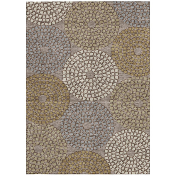 HomeRoots 5' Geometric Washable Area Rug in Taupe, Beige & Green - Durable, Stylish Design for Indoor & Outdoor 8' X 10' 591990
