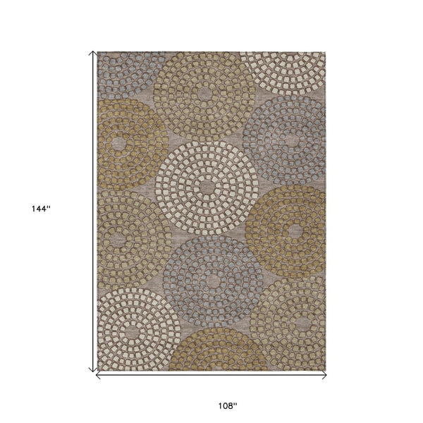 HomeRoots 9' Taupe Beige and Green Geometric Area Rug - Stylish, Durable & Washable for Indoor or Outdoor Use 9' X 12' 591991