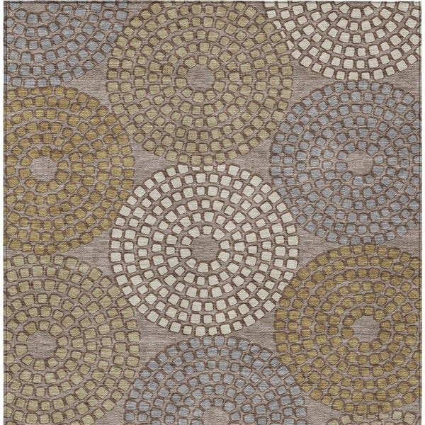 Homeroots 3' Artichoke Green And Brown Geometric Washable Area Rug For Indoor And Outdoor Spaces, Durable Design 10' X 14' Polyester 591992