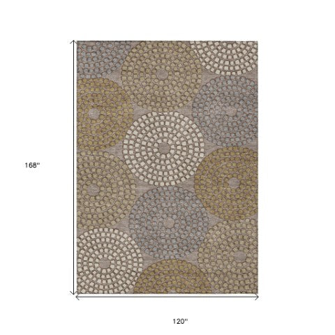 Homeroots 3' Artichoke Green And Brown Geometric Washable Area Rug For Indoor And Outdoor Spaces, Durable Design 10' X 14' Polyester 591992