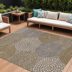 Homeroots 3' Artichoke Green And Brown Geometric Washable Area Rug For Indoor And Outdoor Spaces, Durable Design 10' X 14' Polyester 591992