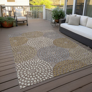 Homeroots 3' Artichoke Green And Brown Geometric Washable Area Rug For Indoor And Outdoor Spaces, Durable Design 10' X 14' Polyester 591992