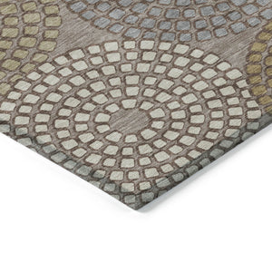 Homeroots 3' Artichoke Green And Brown Geometric Washable Area Rug For Indoor And Outdoor Spaces, Durable Design 10' X 14' Polyester 591992