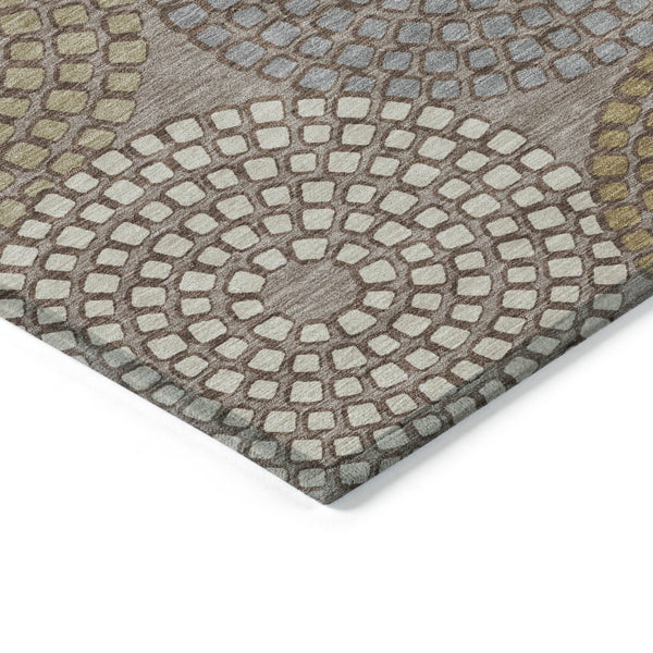 Homeroots 3' Artichoke Green And Brown Geometric Washable Area Rug For Indoor And Outdoor Spaces, Durable Design 10' X 14' Polyester 591992