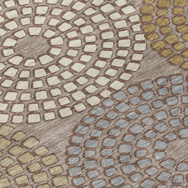 Homeroots 3' Artichoke Green And Brown Geometric Washable Area Rug For Indoor And Outdoor Spaces, Durable Design 10' X 14' Polyester 591992