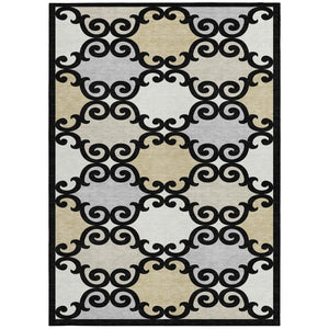 HomeRoots 5' Stylish Trellis Indoor Outdoor Area Rug in Black, Gray & Ivory – Durable, Washable, Versatile! 5' X 8' 591994