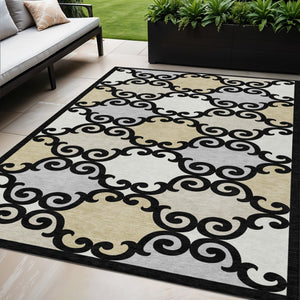HomeRoots 5' Stylish Trellis Indoor Outdoor Area Rug in Black, Gray & Ivory – Durable, Washable, Versatile! 5' X 8' 591994