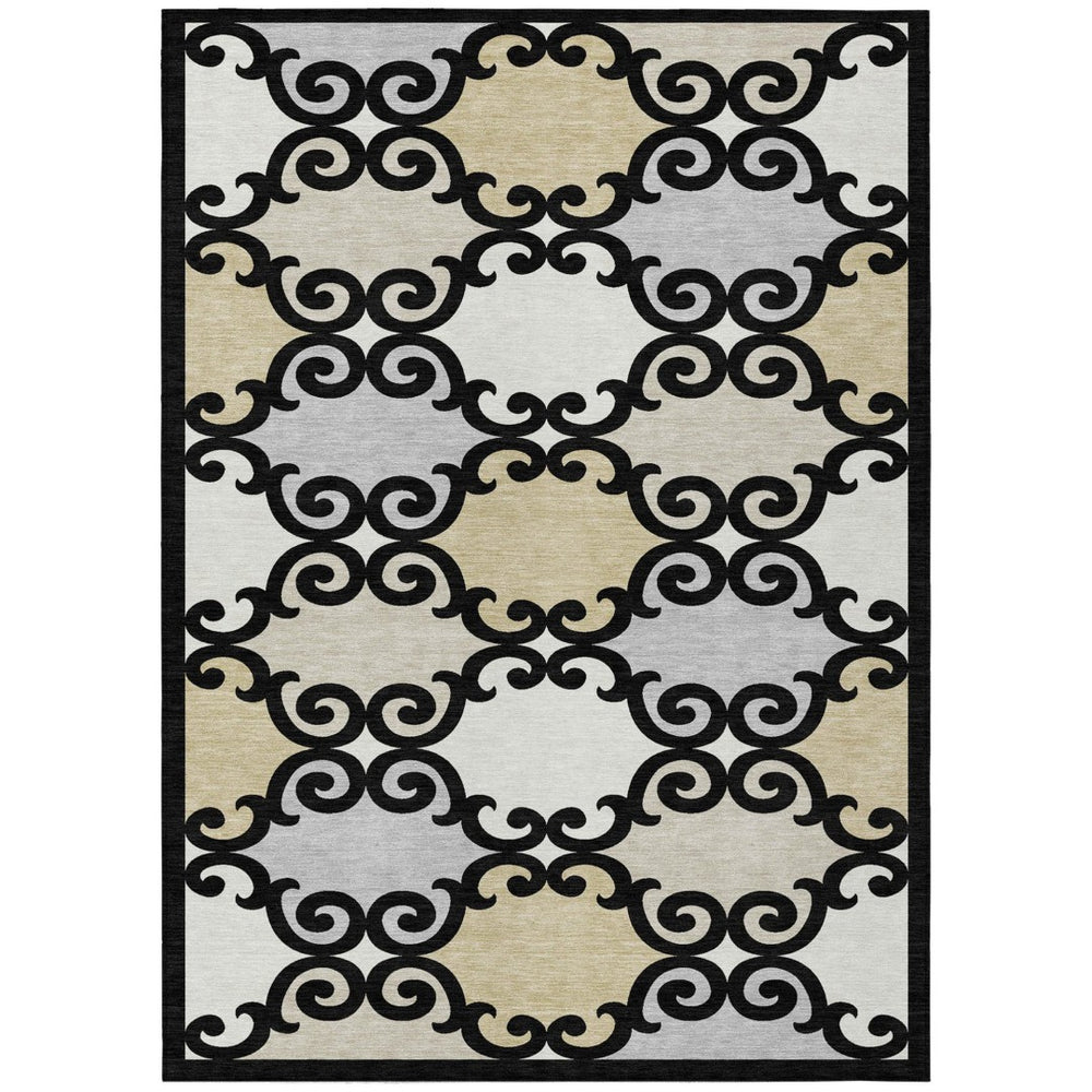 HomeRoots 5' Stylish Trellis Indoor Outdoor Area Rug in Black, Gray & Ivory – Durable, Washable, Versatile! 5' X 8' 591994