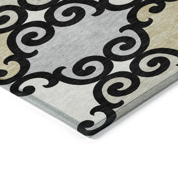 HomeRoots 5' Stylish Trellis Indoor Outdoor Area Rug in Black, Gray & Ivory – Durable, Washable, Versatile! 5' X 8' 591994