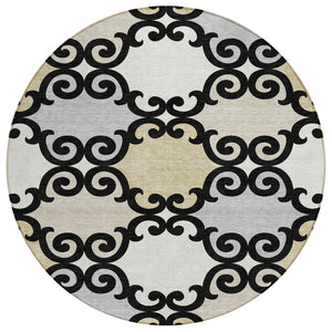 HomeRoots 5' Stylish Trellis Indoor Outdoor Area Rug in Black, Gray & Ivory – Durable, Washable, Versatile! 8' Round 591995